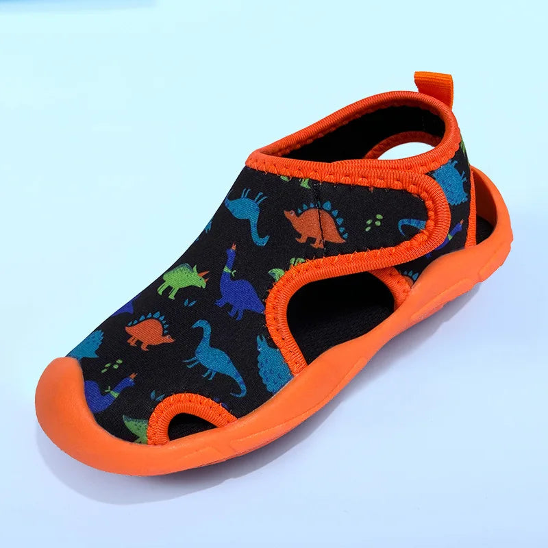 Pair of kids' closed toe sport sandals, featuring secure straps for active summer fun