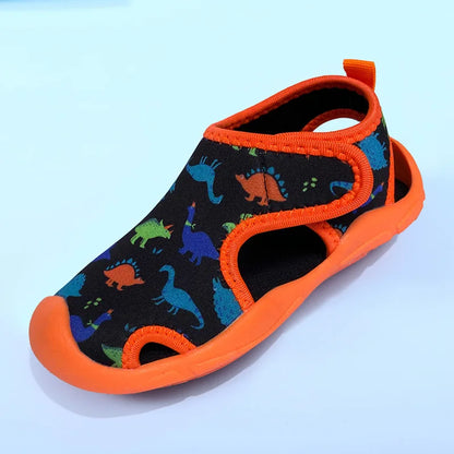 Pair of kids' closed toe sport sandals, featuring secure straps for active summer fun