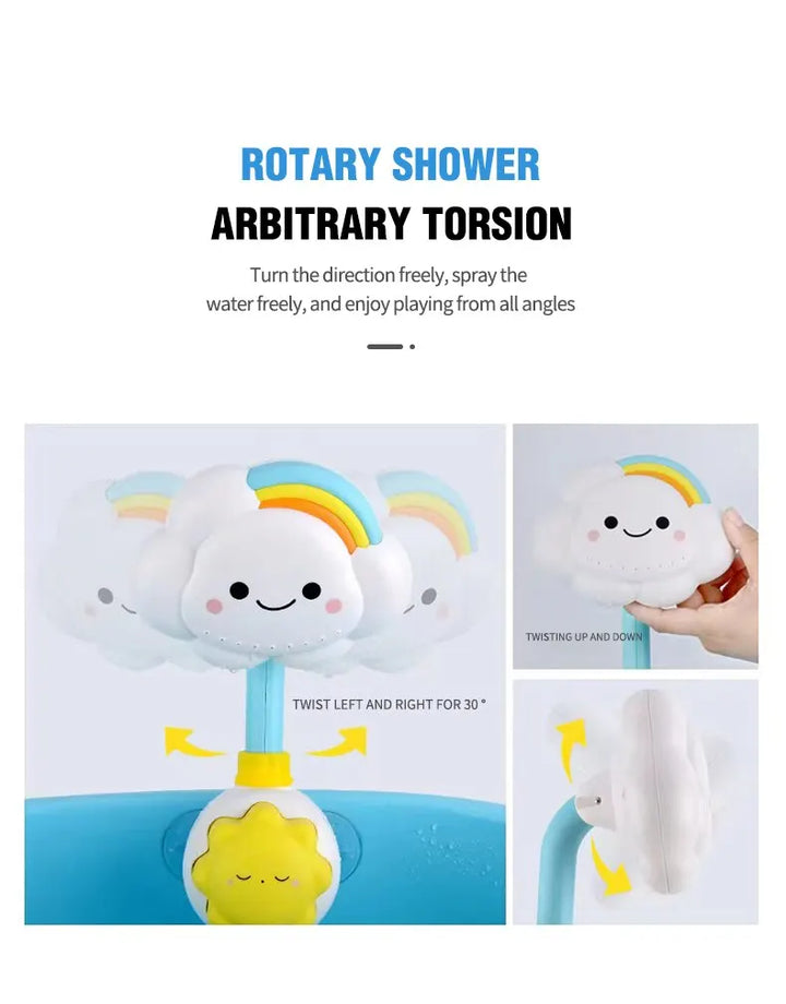 Educational cloud faucet sprinkler toy for kids, making bath time exciting and fun.