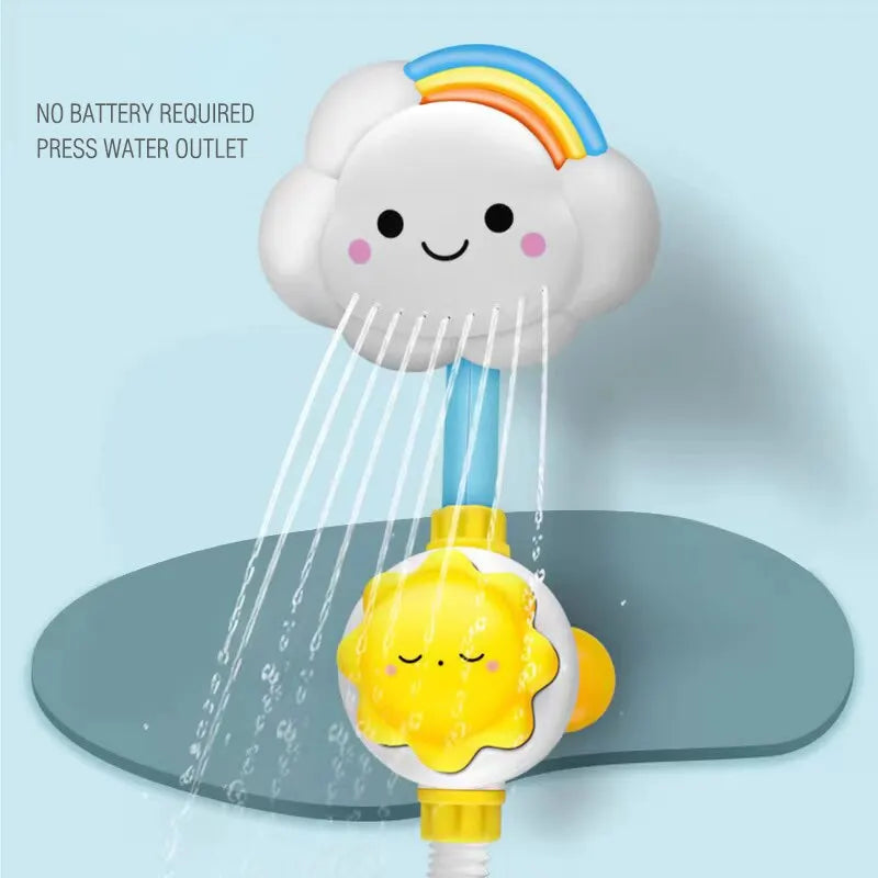 Engaging kids' bath toy: cloud-shaped faucet sprinkler provides sensory water fun.