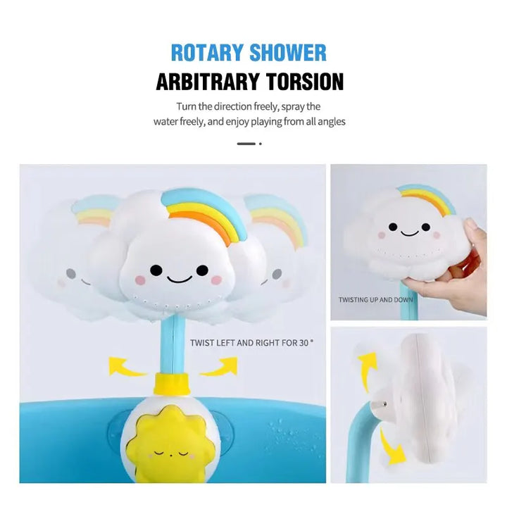 Toddler faucet sprinkler cloud toy, perfect for fun and stimulating bath time play.