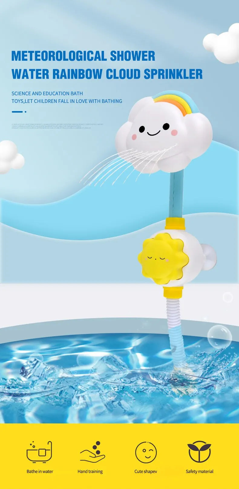 Playful cloud bath toy, a faucet sprinkler designed for stimulating toddler water fun.