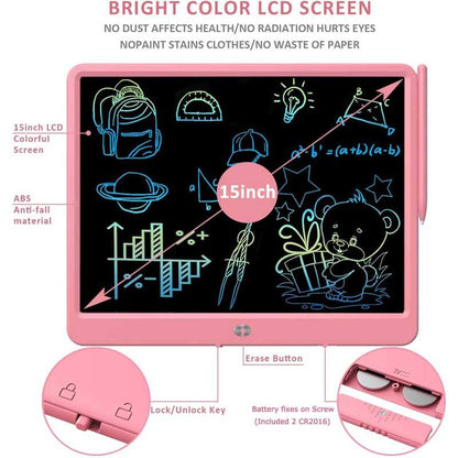 Durable erasable LCD drawing tablet, screen for kids' art and learning, a great gift