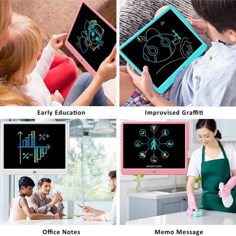Bright multi-color lines on an erasable LCD drawing board, engaging art and craft toy