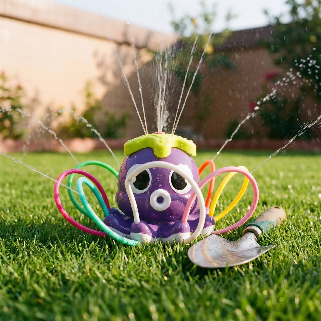 Children's octopus water sprinkler, perfect for engaging outdoor play, summer activities, and backyard games.
