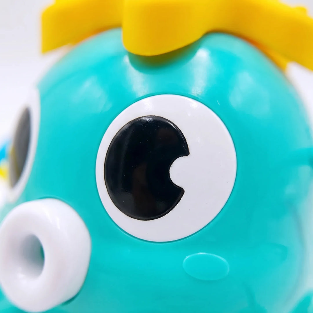 Blue octopus water sprinkler toy showering cool water for kids' outdoor summer fun and garden play.