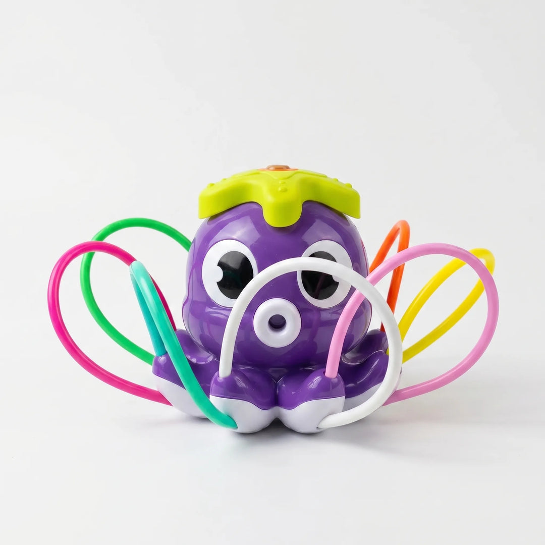 Exciting octopus sprinkler toy creating joyful splashes for children's outdoor summer water games.