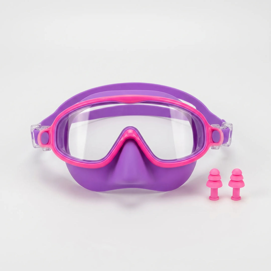 Easy-adjust children's swim mask with a comfortable nose cover for leak-free swimming and water sports fun.