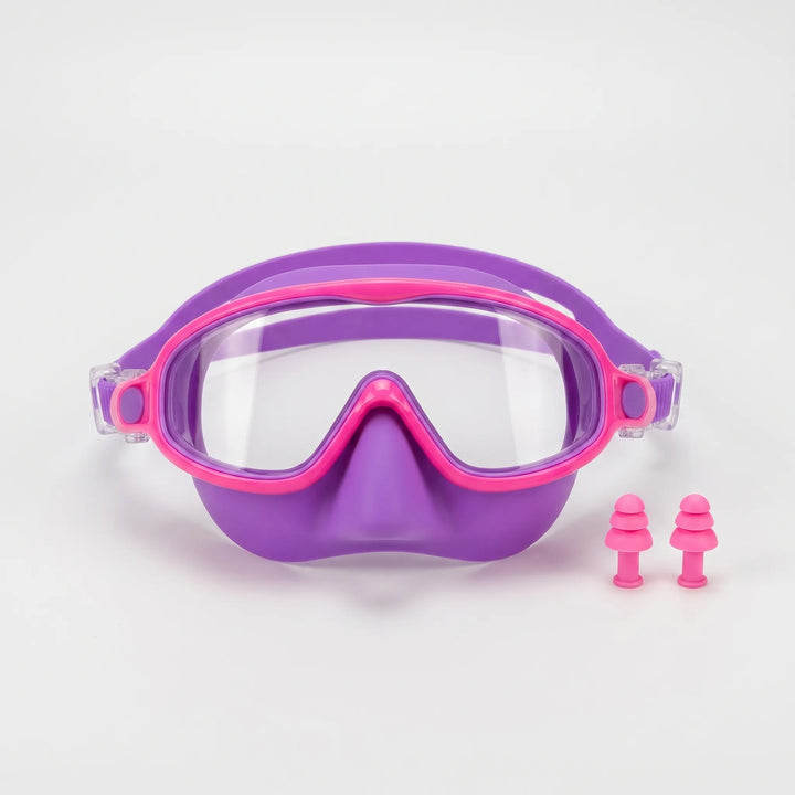 Easy-adjust children's swim mask with a comfortable nose cover for leak-free swimming and water sports fun.