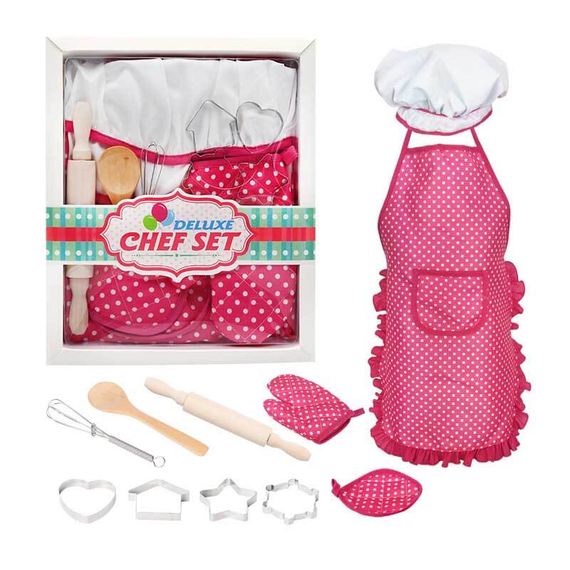 Full kids baking set including apron, chef hat, rolling pin & cookie cutters, fun toy