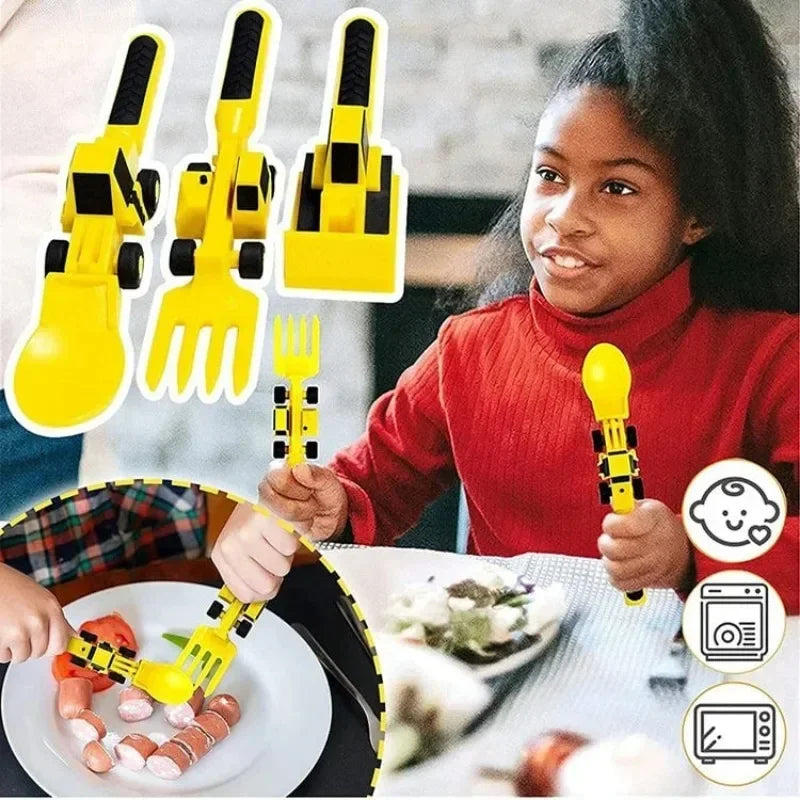 Kids' construction themed dinnerware set, eco-friendly PP & TPE, for fun mealtime & toddler eating