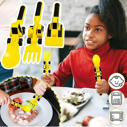 Kids' construction themed dinnerware set, eco-friendly PP & TPE, for fun mealtime & toddler eating