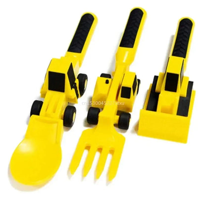 Toddler construction theme plate and utensils, durable & safe children's dinnerware gift set