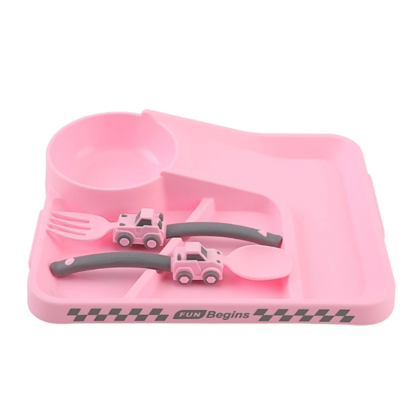 Mealtime fun: Kids' durable tableware set with truck designs, perfect for a construction loving toddler