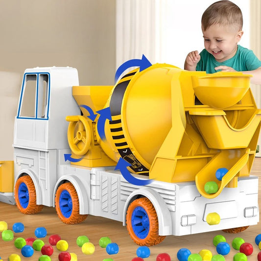 Kids' Construction Truck Building Toy Set with cement mixer for imaginative building play. Educational motor skill toy for children.