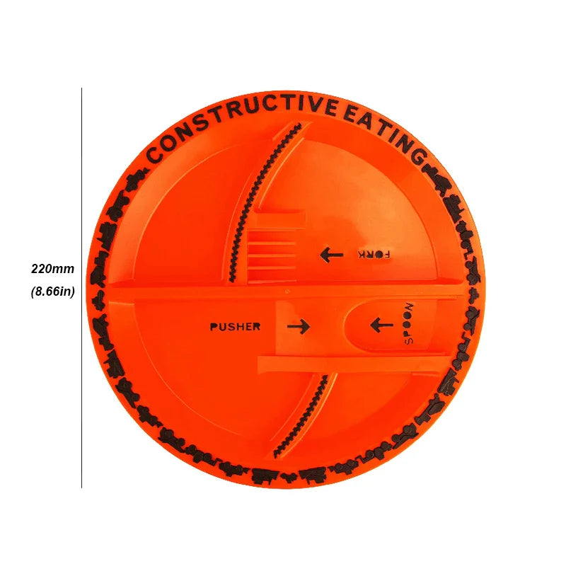 Complete kids construction vehicle themed dinnerware set, engaging and educational meal tools