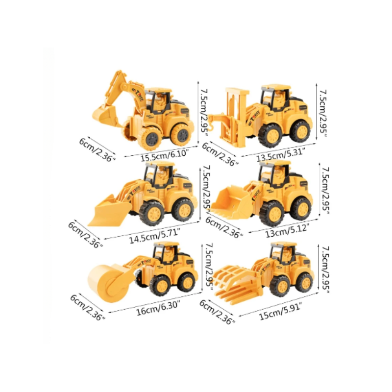 Colorful construction vehicle toy set for toddlers, including crane and cement mixer for imaginative play.