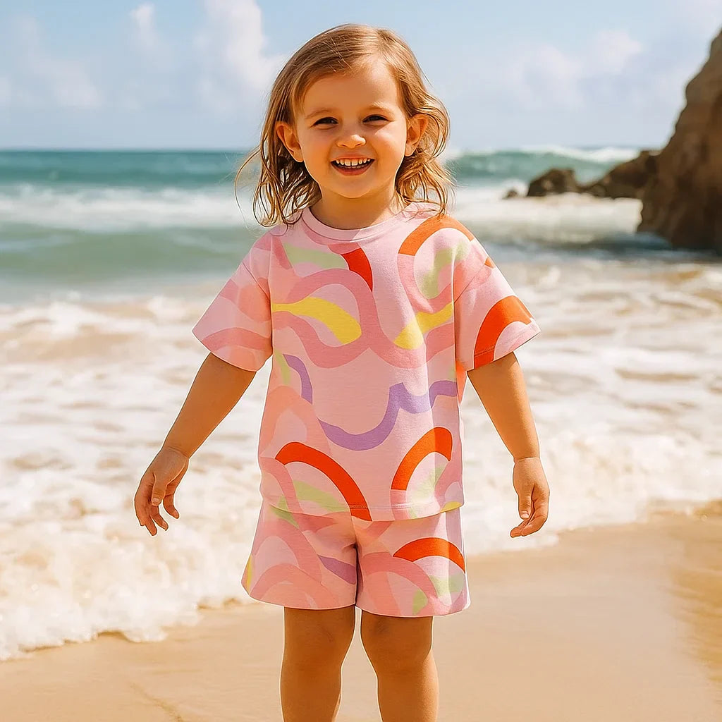 Children's casual summer outfit: cotton blend top and shorts for a relaxed, trendy look
