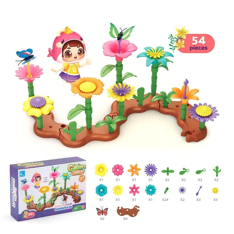 STEM toy flower garden kit, vibrant building blocks perfect for developing kids' fine motor skills & creativity