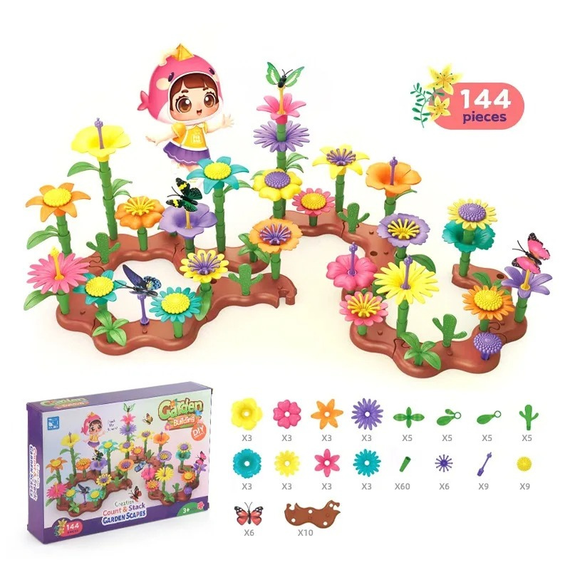 Nature-themed Kids' Creative Building Flower Garden Toy Set, promotes imaginative play and early learning