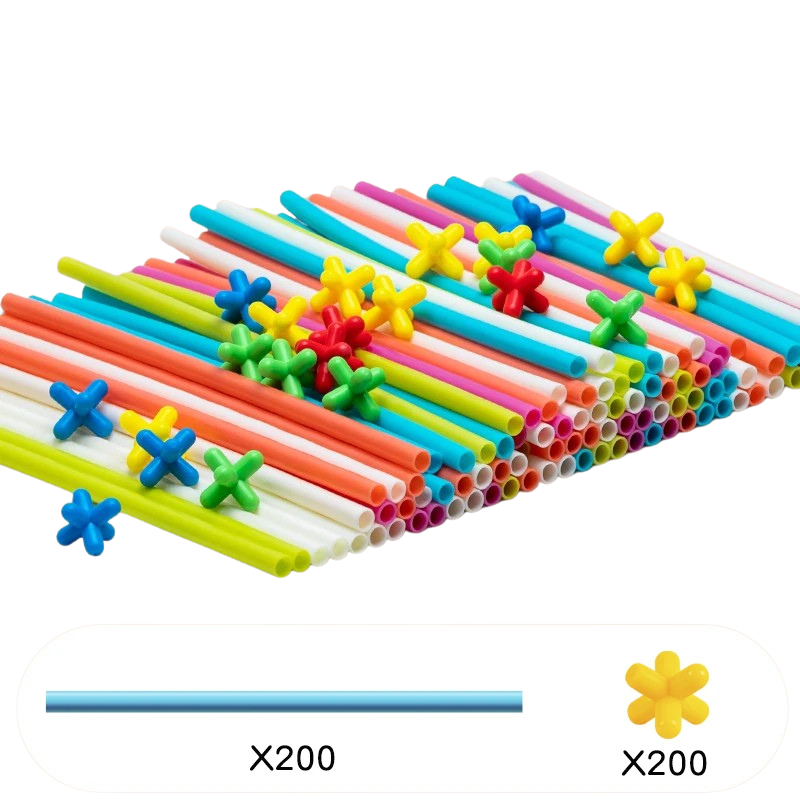 Children's creative building sticks set with numerous pieces, ideal STEM toy for castle construction