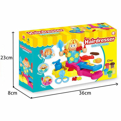 Hairdresser styling kit for kids featuring diverse clay colors and cutting tools