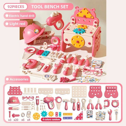 Various toy nuts, bolts, and connector pieces from a Kids' building toy construction set