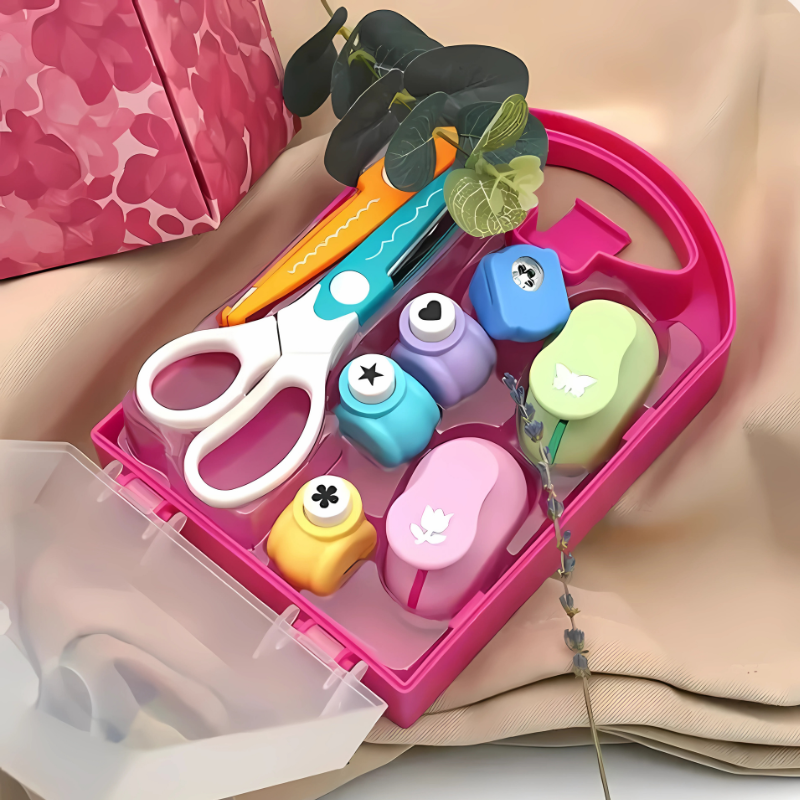 Kids' Creative Craft Puncher Set with colorful paper shapes, perfect for fine motor skills and DIY preschool learning.