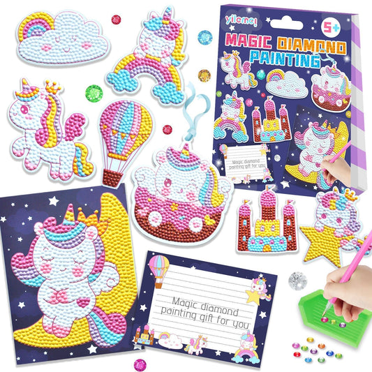 Kids' Creative Diamond Painting Sticker Kit with unicorn design, promoting fine motor skills & DIY fun