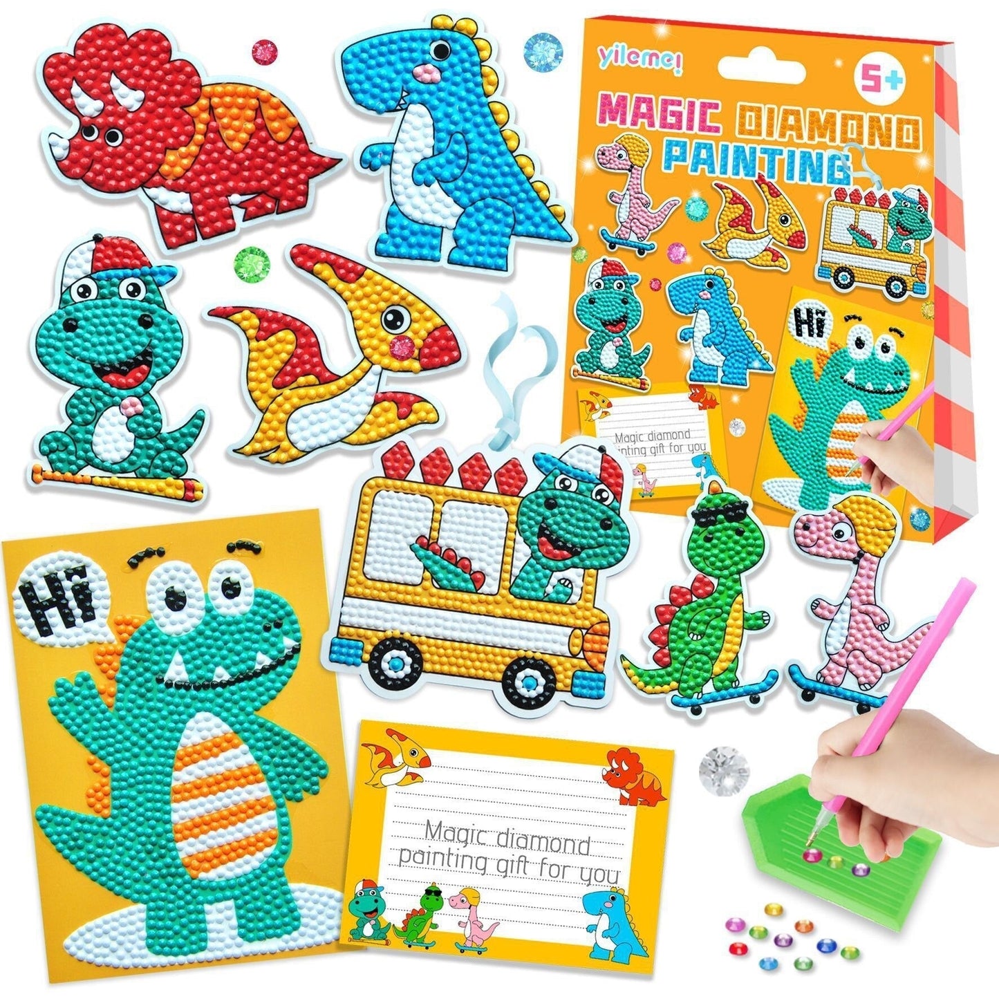 Educational dinosaur diamond painting sticker kit for kids, fostering creativity & hands-on craft