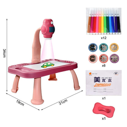 Packaging of Kids' Creative Drawing Projector, highlighting its educational and fun features