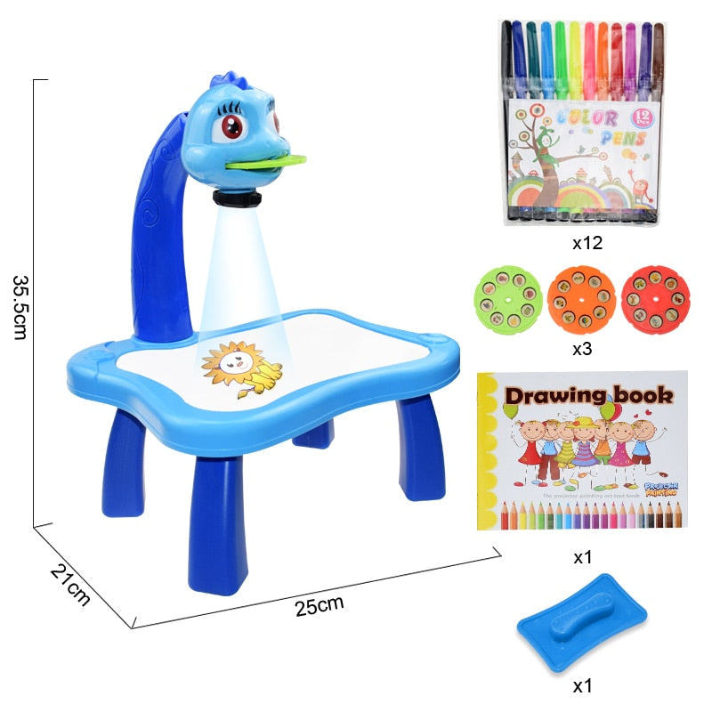 Various drawing accessories like markers and paper included with the Kids' Drawing Projector