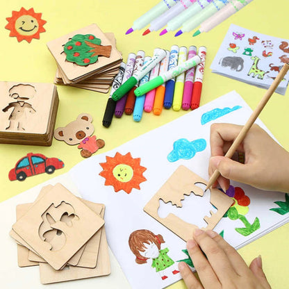 Kids' Creative Drawing Shape Card Set, educational wooden toys for preschool early learning activities