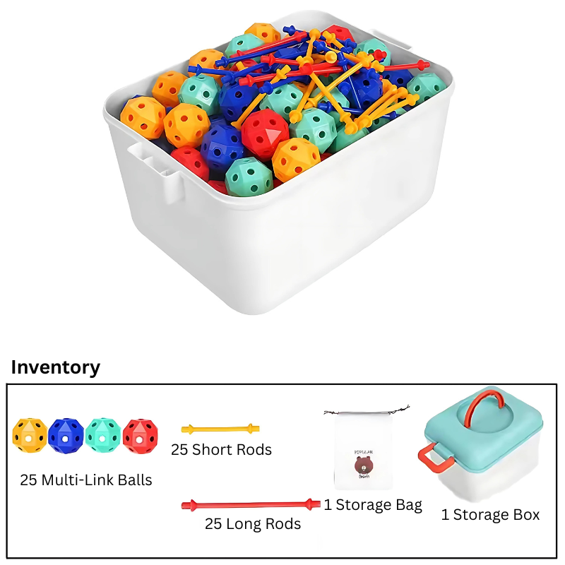 Colorful fort construction set with various poles and connectors for indoor fun activity