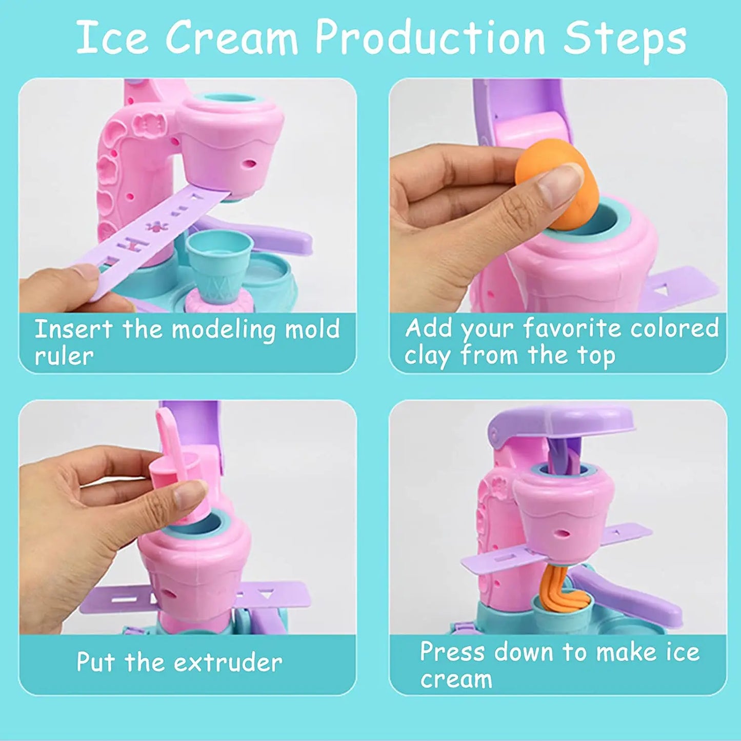 Ice Cream Clay Play Set, a complete craft kit with multiple clay colors and pretend dessert toppings