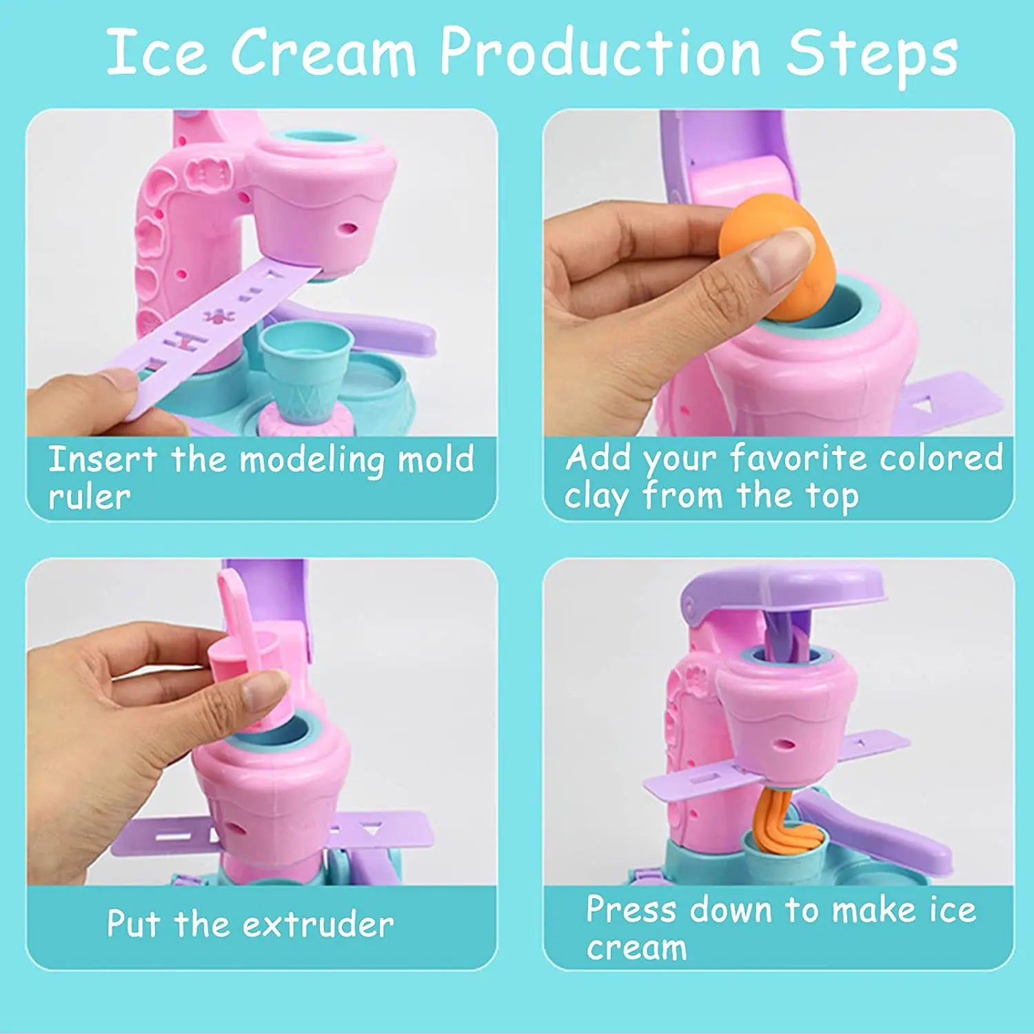 Ice Cream Clay Play Set, a complete craft kit with multiple clay colors and pretend dessert toppings