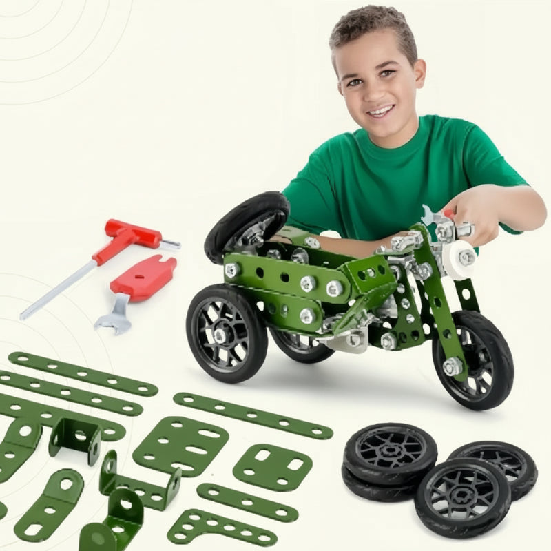 Child focused on building a car with the Kids' Creative Multi-Shape Building Kit