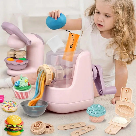 Kids' Creative Pasta Maker Playdough Set, complete with various molds for fun kitchen pretend play activities.