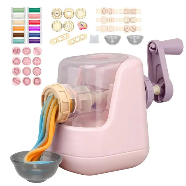 Detailed shot of playdough pasta shapes made with the Kids' Creative Playdough Pasta Maker, an ideal arts and crafts toy.
