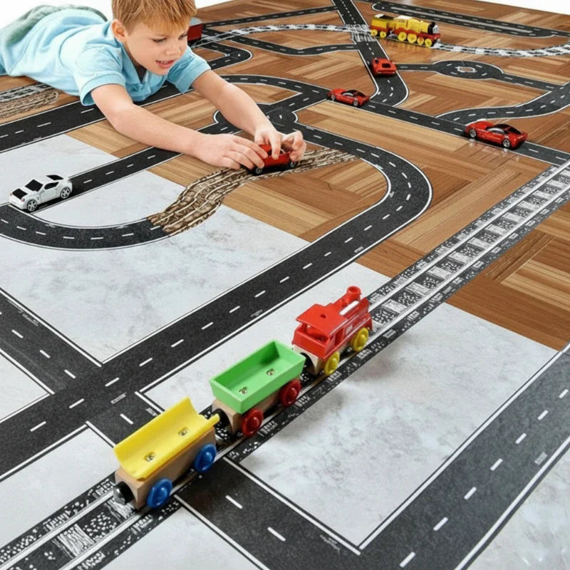 Kids' Creative Road Play Tape Set packaging with car, road tape, and traffic signs displayed