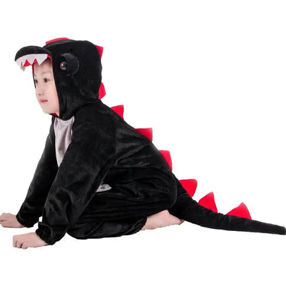 Dinosaur kigurumi costume for active kids. Durable animal jumpsuit for energetic play & party outfits.