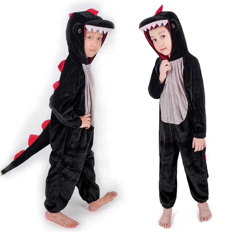 Comfortable dinosaur kigurumi for children. Perfect role-play outfit, party costume, or cozy jumpsuit.