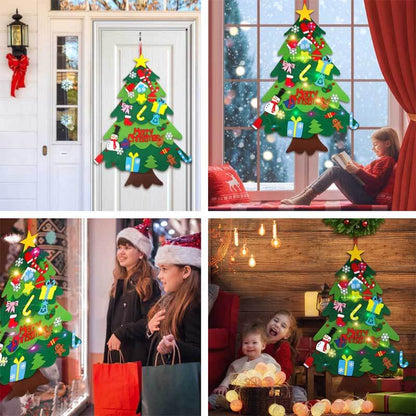 Sorting & stacking toy: Felt Christmas tree kit for kids with LED lights, festive detachable ornaments.