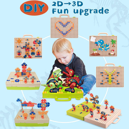 Educational dinosaur building toy with a toy drill, perfect for children's activities and hands-on learning.