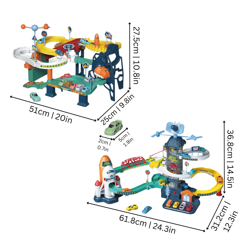 Educational building set: Kids' Dino & Space Race Track Toy featuring flexible tracks and themed accessories
