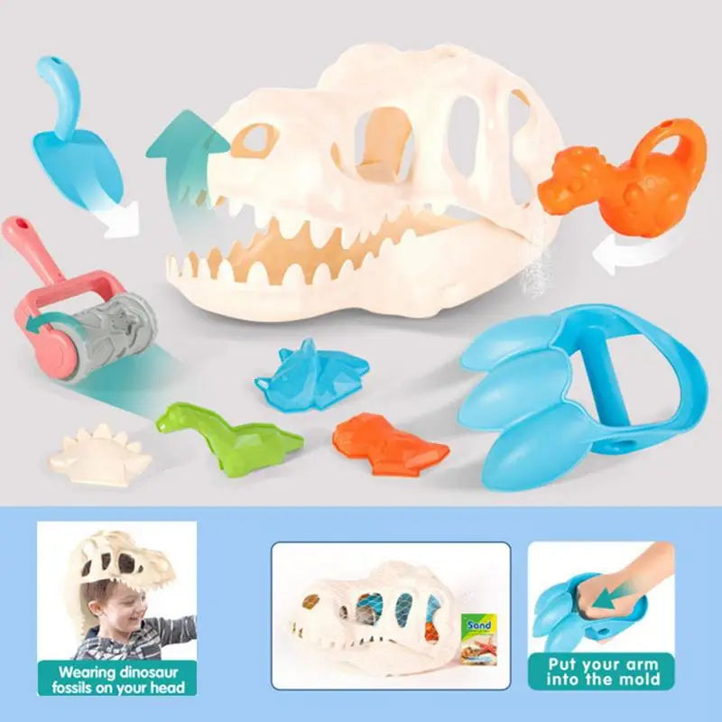 Close-up of a blue dinosaur sand mold from a kids' beach play set, ideal for creative summer fun