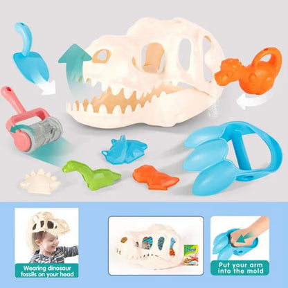 Close-up of a blue dinosaur sand mold from a kids' beach play set, ideal for creative summer fun