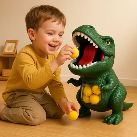 Fun children's dinosaur shooting game. Features a toy blaster, soft foam balls, and a target for hours of play.
