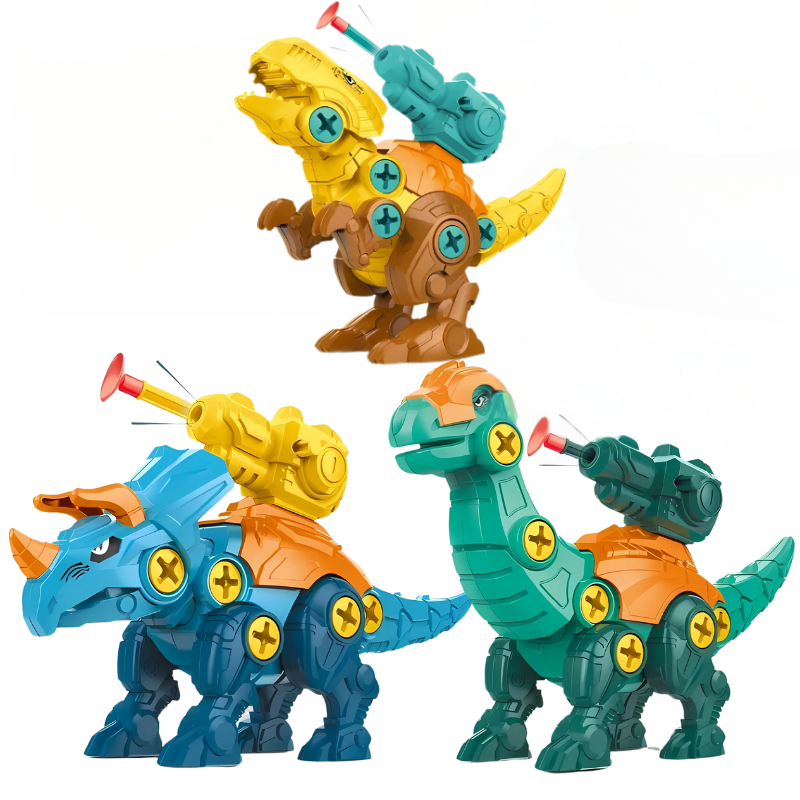 Colorful dinosaur building blocks with blaster, promoting imaginative play and skill development for kids