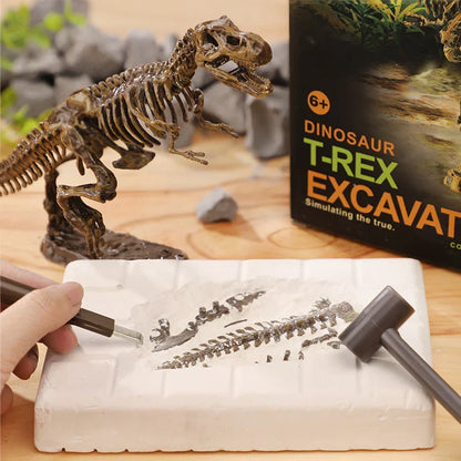 Kids' dinosaur fossil excavation kit with tools and T-Rex skeleton for STEM learning